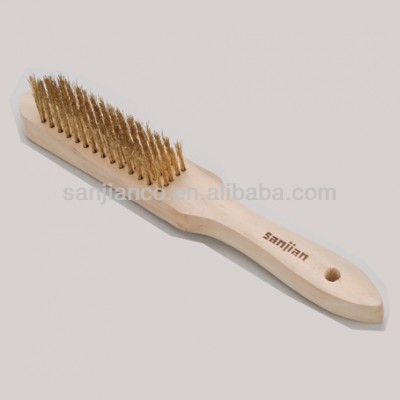 the newest style SJIE3018-1 wooden handle brass round wire brushes