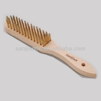 the newest style SJIE3019-1 wooden handle brass wire brush with hand